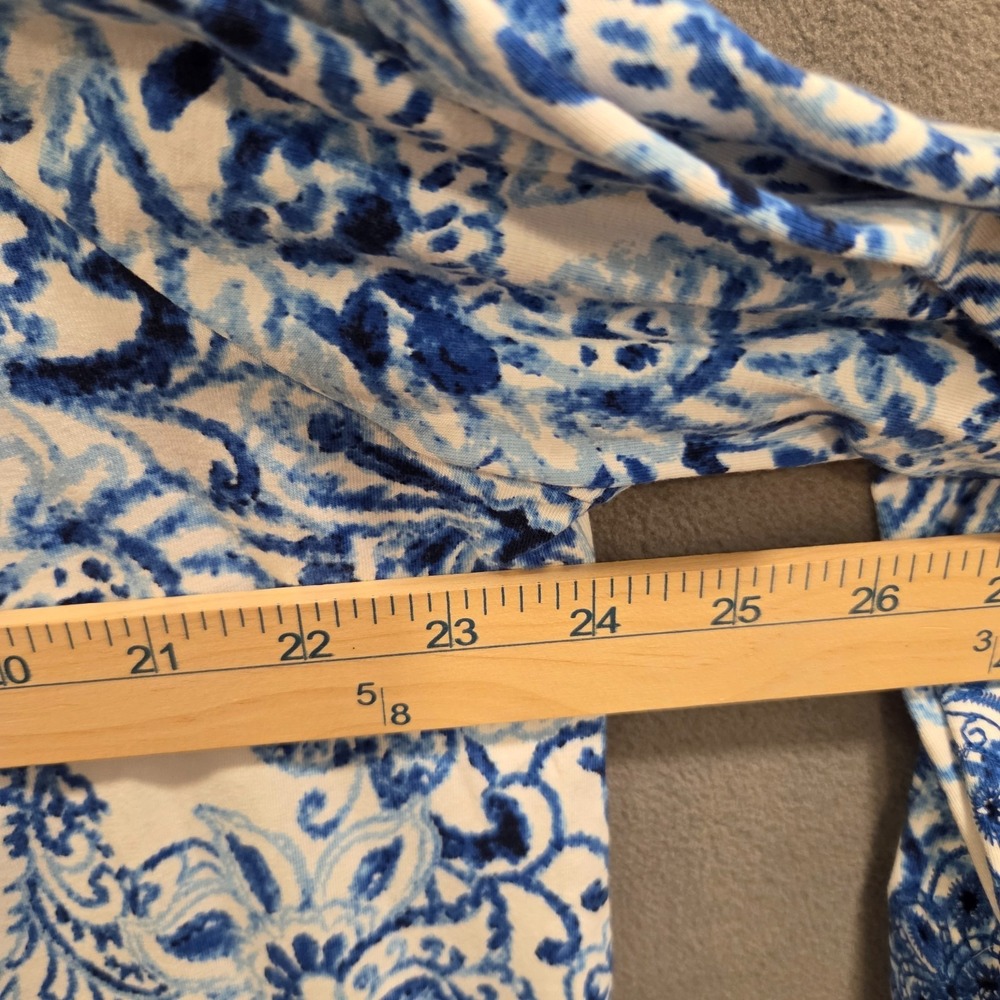 Ruby Rd. Blue and White Paisley Smocked Neck Cutout Blouse - Picture 6 of 7